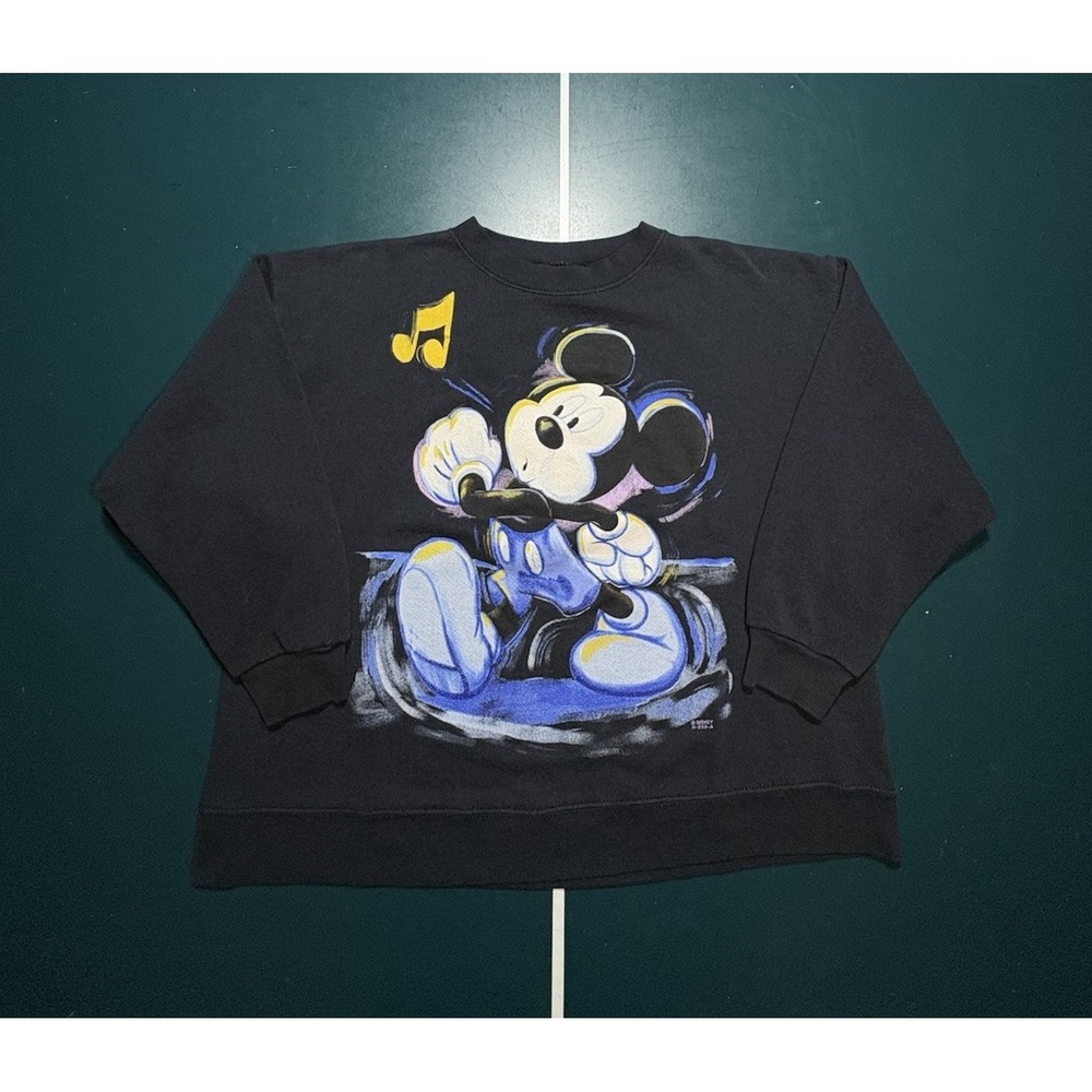Vintage 90s Disney Mickey Mouse Crewneck Sweatshirt Women's Large‎ Big Print USA